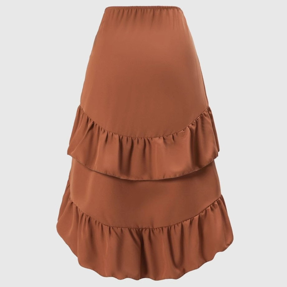The 2026 summer new style elegant high-waisted, slimming, ruffled hem solid color skirt is in stock pic 22