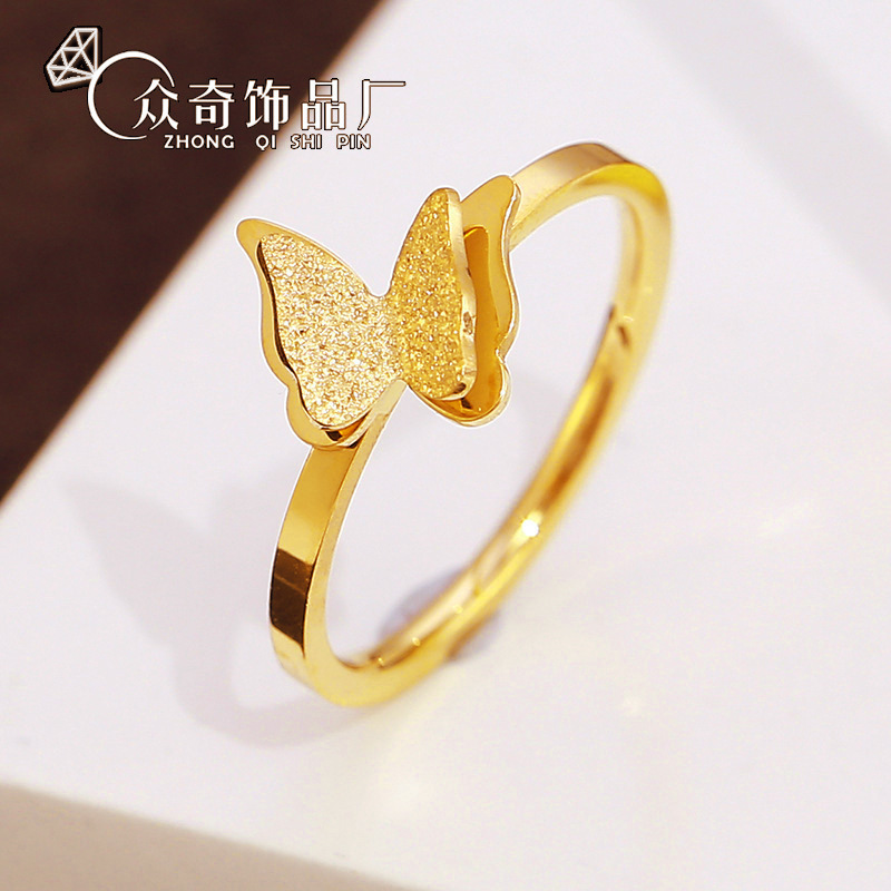 日韩版简约钛钢戒指 双层蝴蝶磨砂尾戒新款时尚浪漫女 不锈钢饰品详情5