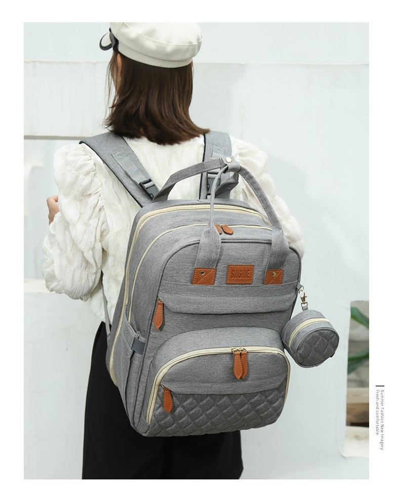 跨境高级感双肩背包多功能妈咪包母婴外出轻便大容量折叠婴儿床包详情17