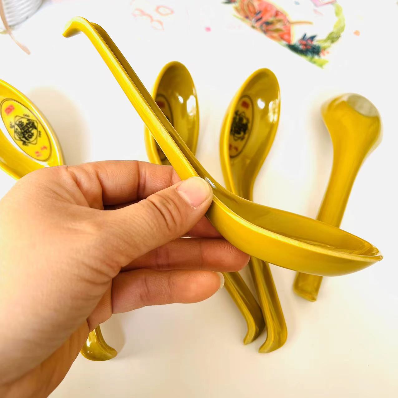 【 Zone 1-11 】0053 Zhaocai Hook Spoon 96/ box 1152/ Case Zhaocai Soup Spoon Melamine Imitation Porcelain Spoon Household anti-drop and high-temperature Resistant Commercial breakfast Restaurant spoon wholesale pic 2