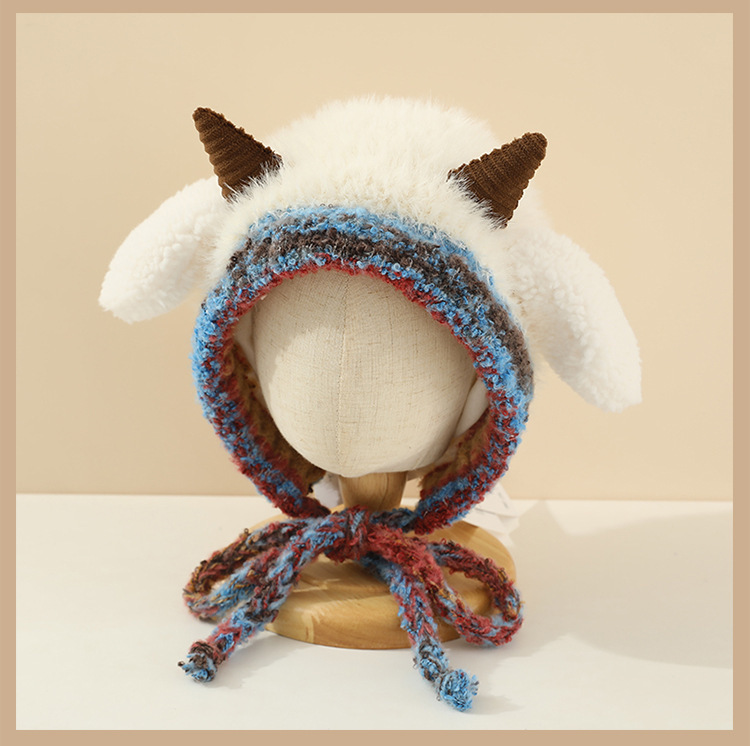 冬季保暖儿童帽子加厚针织毛绒帽男女宝宝可爱牛角护耳套头毛线帽详情11