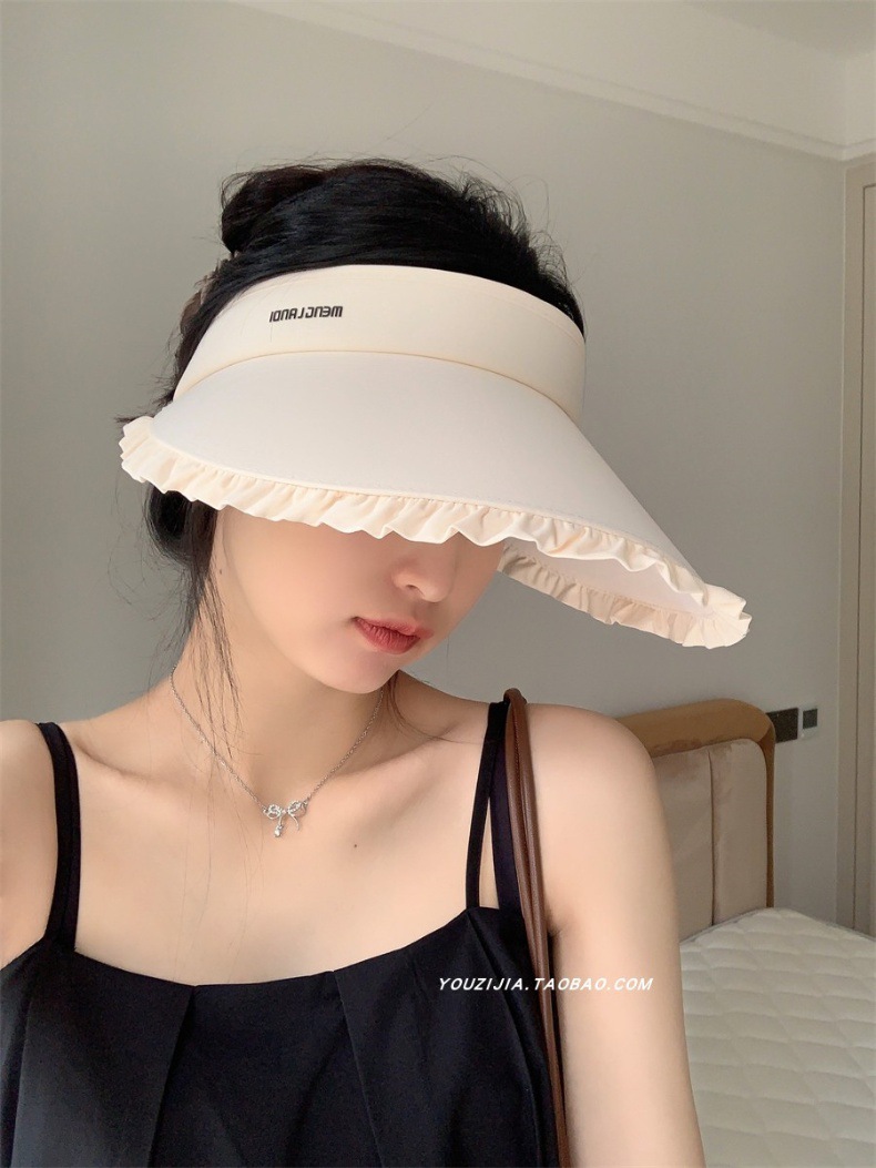防晒帽女2024新款夏季户外冰丝大檐透气发箍式防紫外线遮阳空顶帽详情4