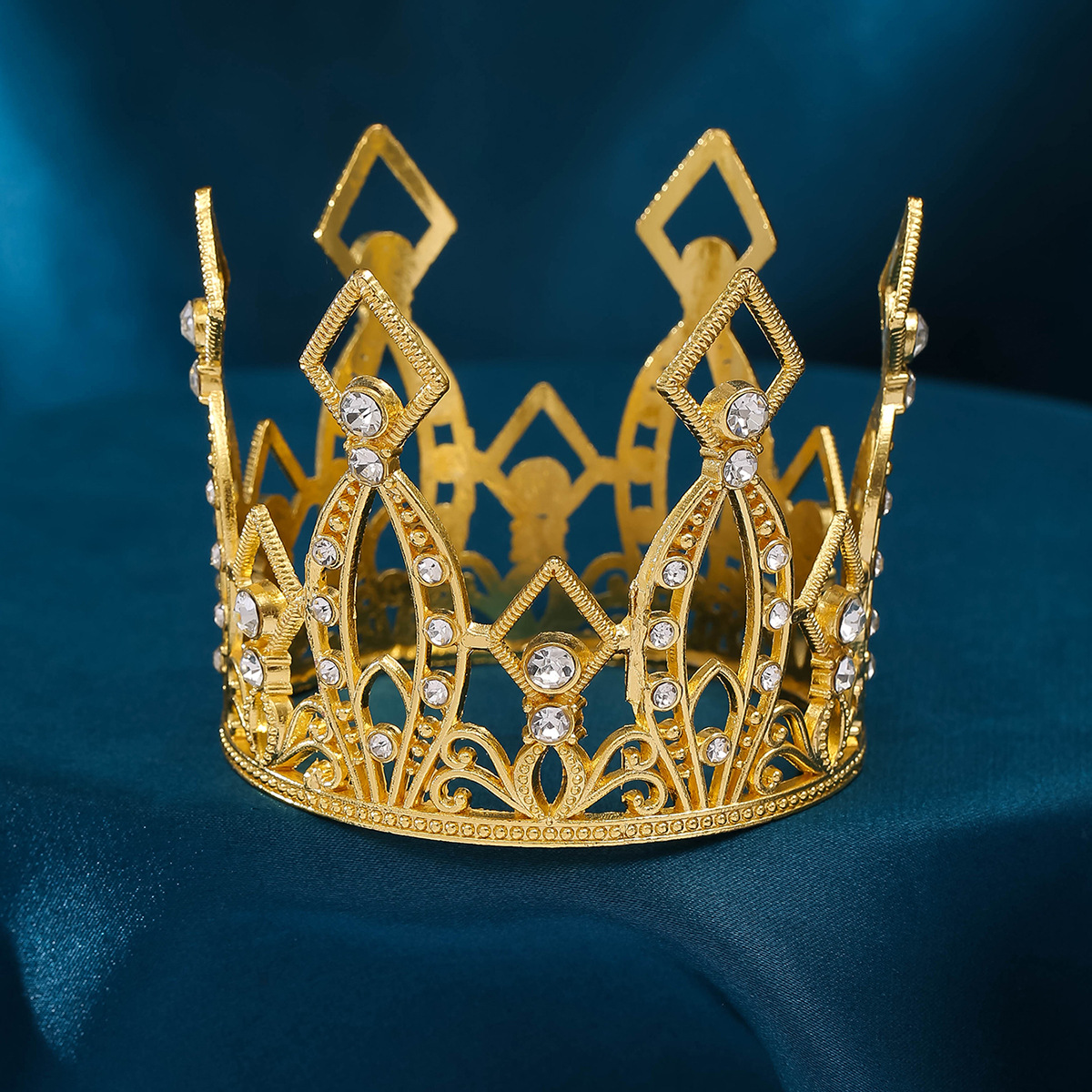 新娘头饰巴洛克王冠配饰圆形奢华气质锆石结婚圆皇冠婚纱礼服配饰详情4