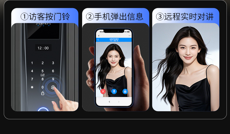 Video intercom, smart lock, face recognition, fully automatic fingerprint lock, password lock, home security door, remote opening pic 5