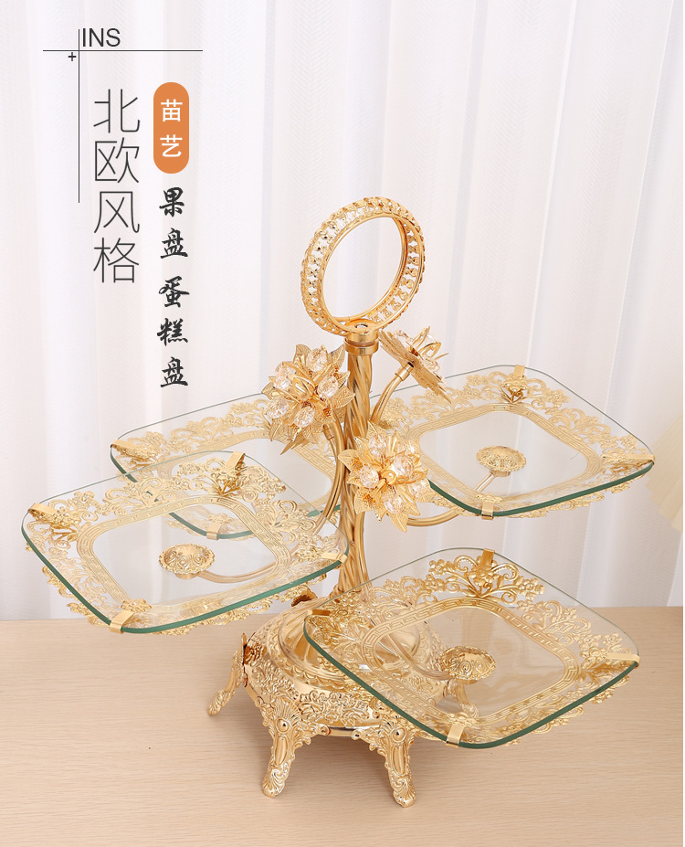 European-style ironwork glass fruit plate, high-end creative coffee table for home living room, snack and dried fruit display plate, dessert stand pic 1