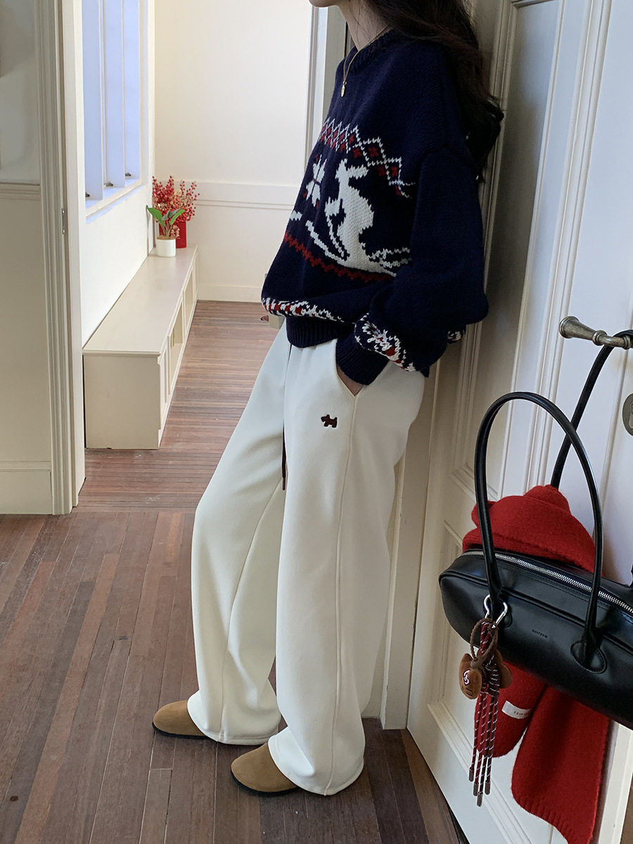 3thMorning撞色抽绳小狗刺绣宽松束脚阔腿加绒卫裤ZY2580详情42