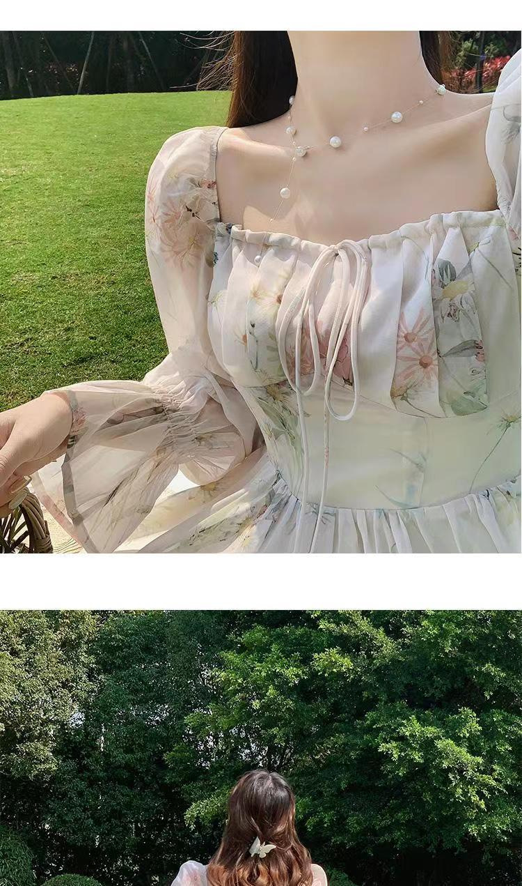 Primavera verano nuevo manga larga vestido de gasa fairy sensen set suave viento tea break francés primer amor falda pic 3