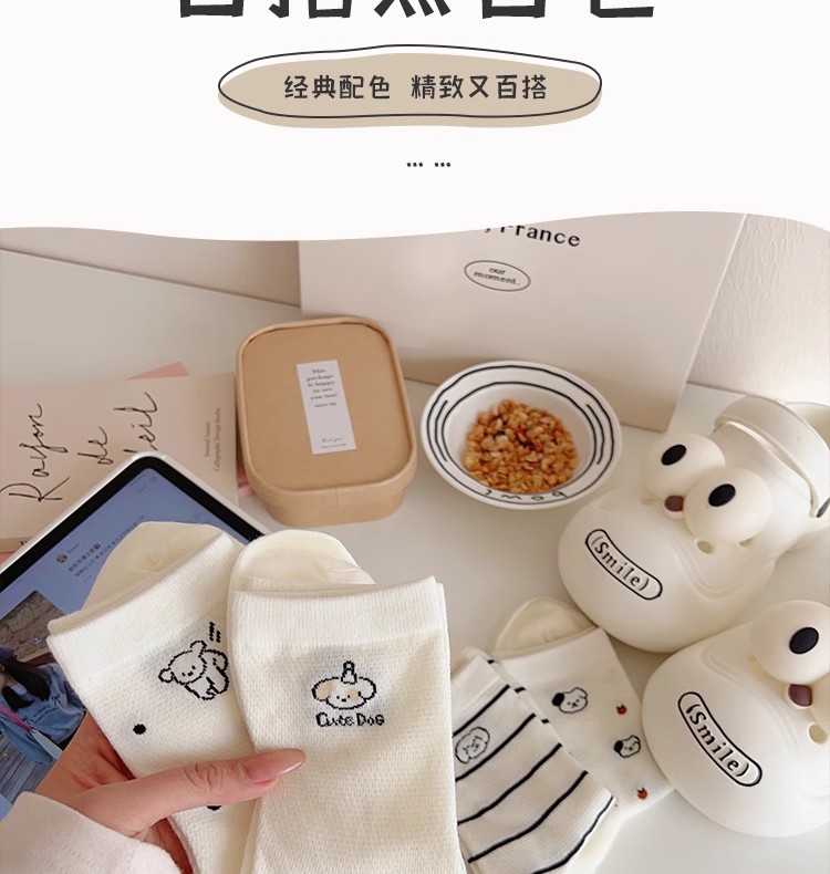 Wholesale of Chinese-style white mid-calf socks for women, summer thin anti-odor socks, Japanese-style cute cartoon sweat-absorbing spring and autumn long socks pic 8