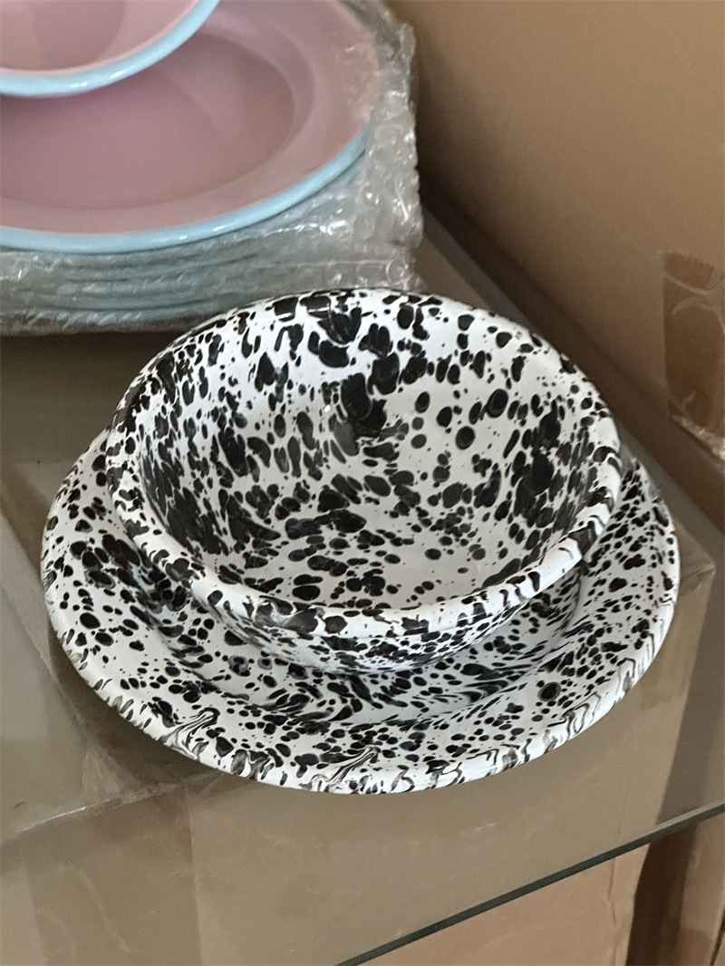 韩国ins同款复古泼墨搪瓷餐具套装搪瓷碗马克杯盘详情7