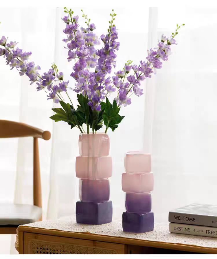 Artistic vase, glass, high-end French vintage, creative geometric table decoration, living room flower arrangement, creative display piece pic 7