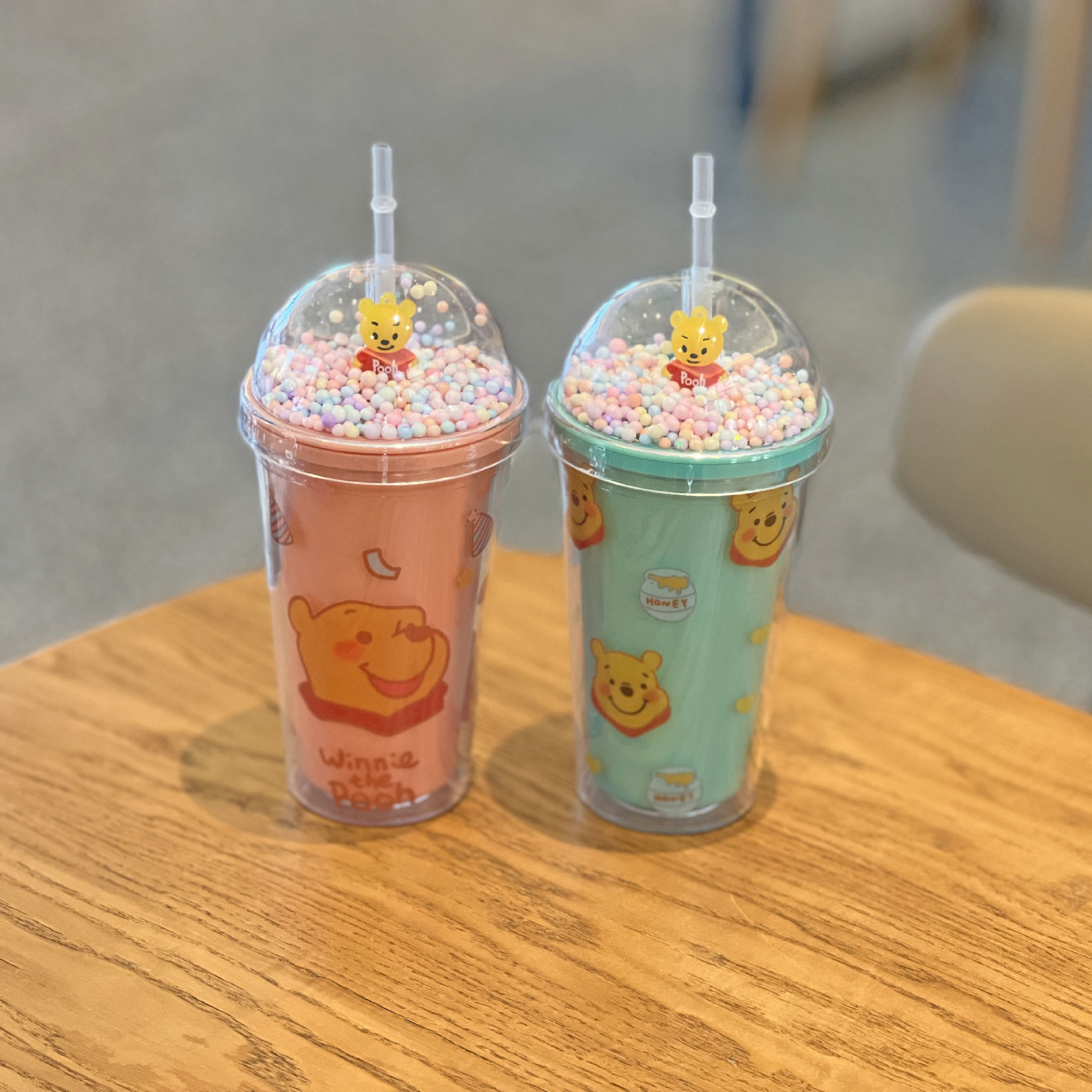 跨境新款冰裂碎冰杯双层塑料水杯批发网红卡通小熊塑料吸管杯茶杯详情7