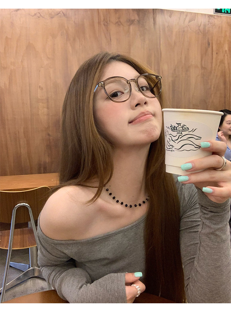 纯欲辣妹修身显瘦露肩长袖T恤女装早秋设计感百搭打底衫学生上衣详情2