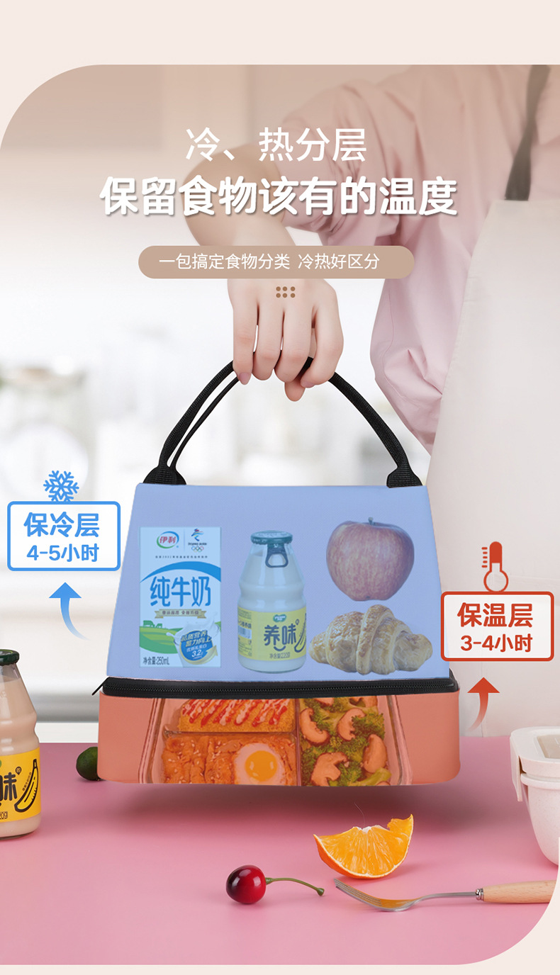 多巴胺双层简约便当包牛津布上班族学生上学午餐包多功能便当袋详情3