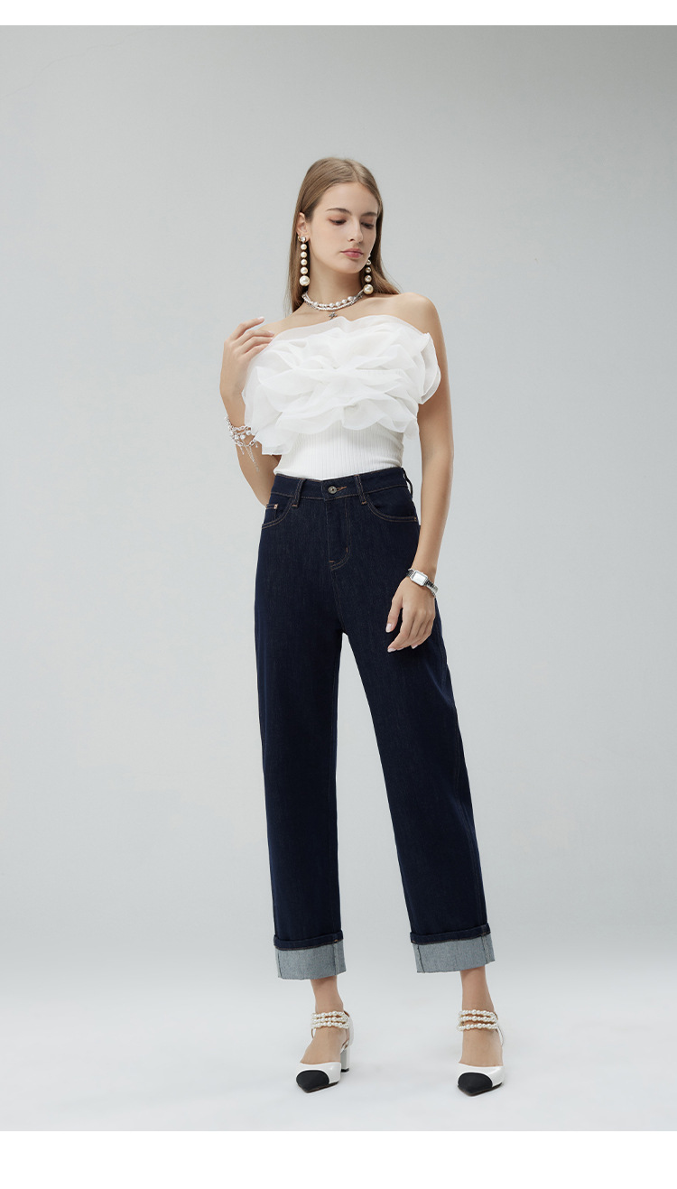 Spring and autumn new light luxury custom jeans, made of dark Lycra fabric, high-waisted, casual and versatile, trendy brand flanged pic 13