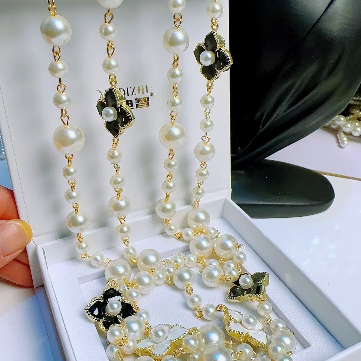 韩版新娘多层珍珠项链毛衣链长款名媛赫本同款婚纱旗袍项链配饰女详情14