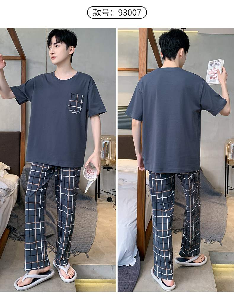 短袖长裤纯棉睡衣男士韩版宽松休闲简约夏天薄款中青年家居服套装详情19