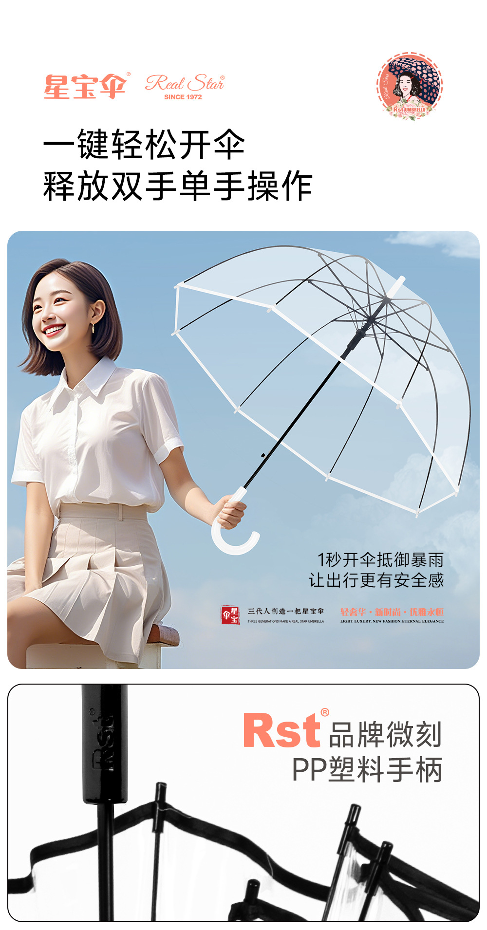 现货时尚透明伞欧洲风格塑料广告雨伞印刷logo阿波罗拱形鸟笼伞详情9