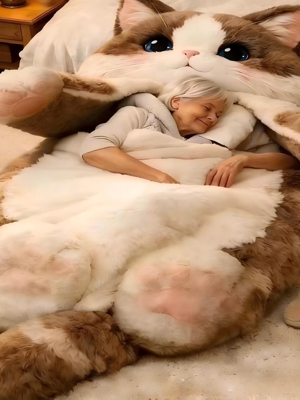 冬季成人巨型毛绒猫咪睡袋 卡通懒人床 安全感治愈系包裹睡垫详情3