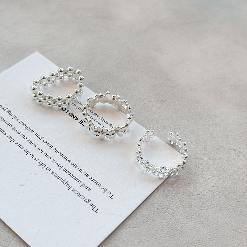 925纯银花朵戒指女简约优雅甜美气质森系小清新开口设计指环素银详情3