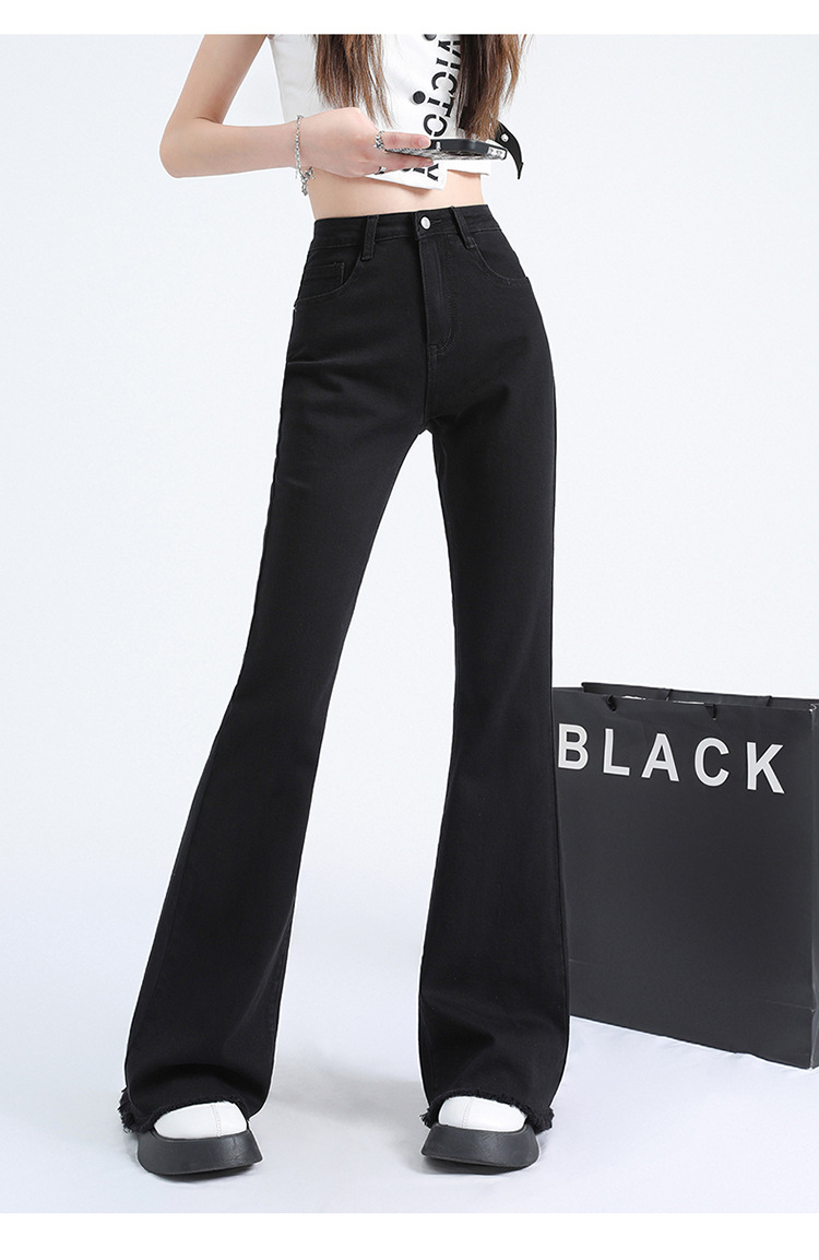 新塘牛仔之都毛边美式辣妹弹力微喇牛仔裤女中高腰修身显瘦提臀裤详情12