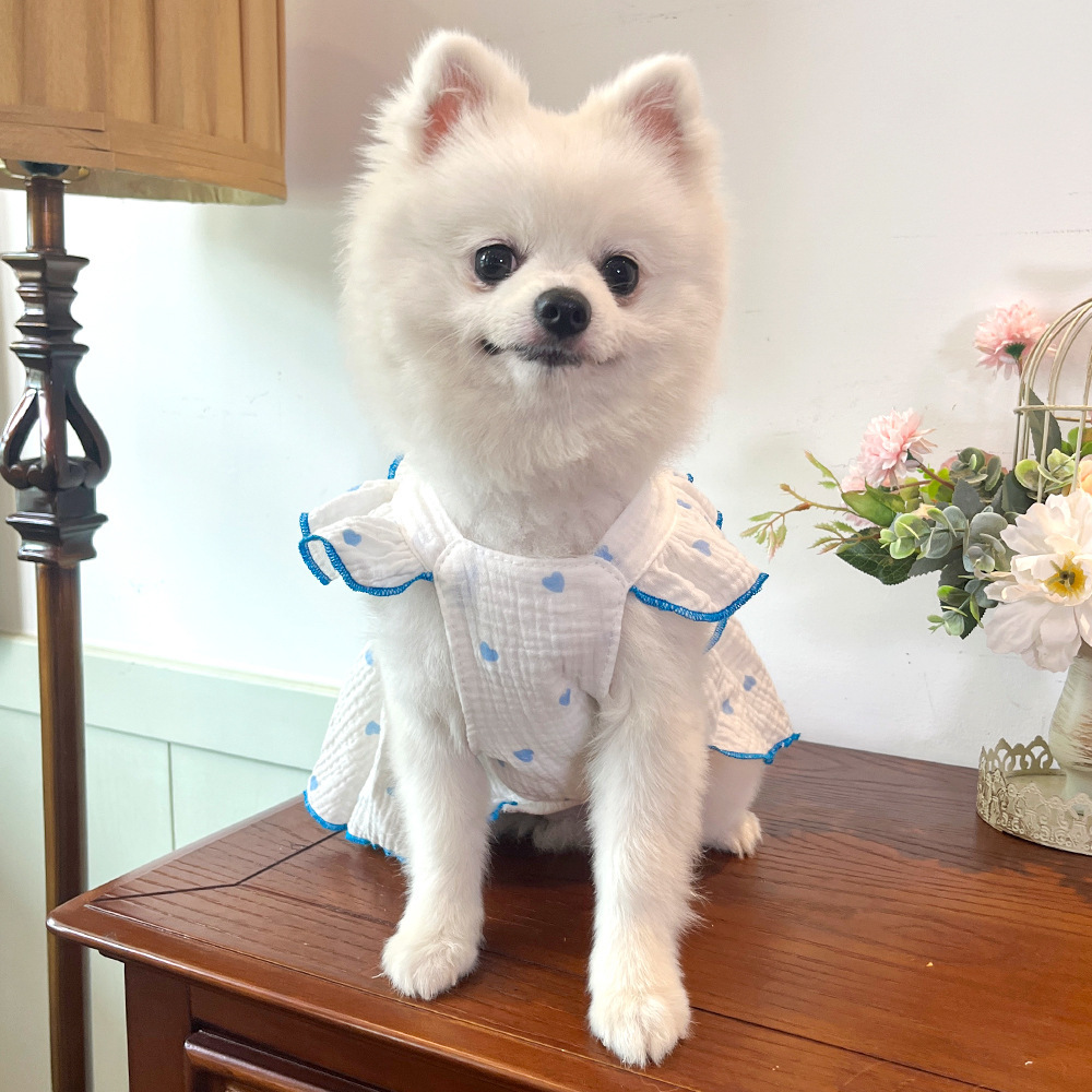 Mascotas vestido ropa ropa primavera verano perro gato teddy by bear pomerania muppet gato amor 100% algodón pic 27