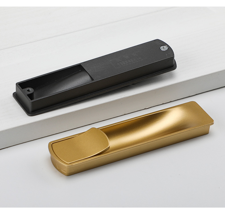 The black invisible handle of the tatami is embedded with the drawer handles of the cabinets and wardrobes. The sliding door is equipped with a golden concealed embedded handle pic 101