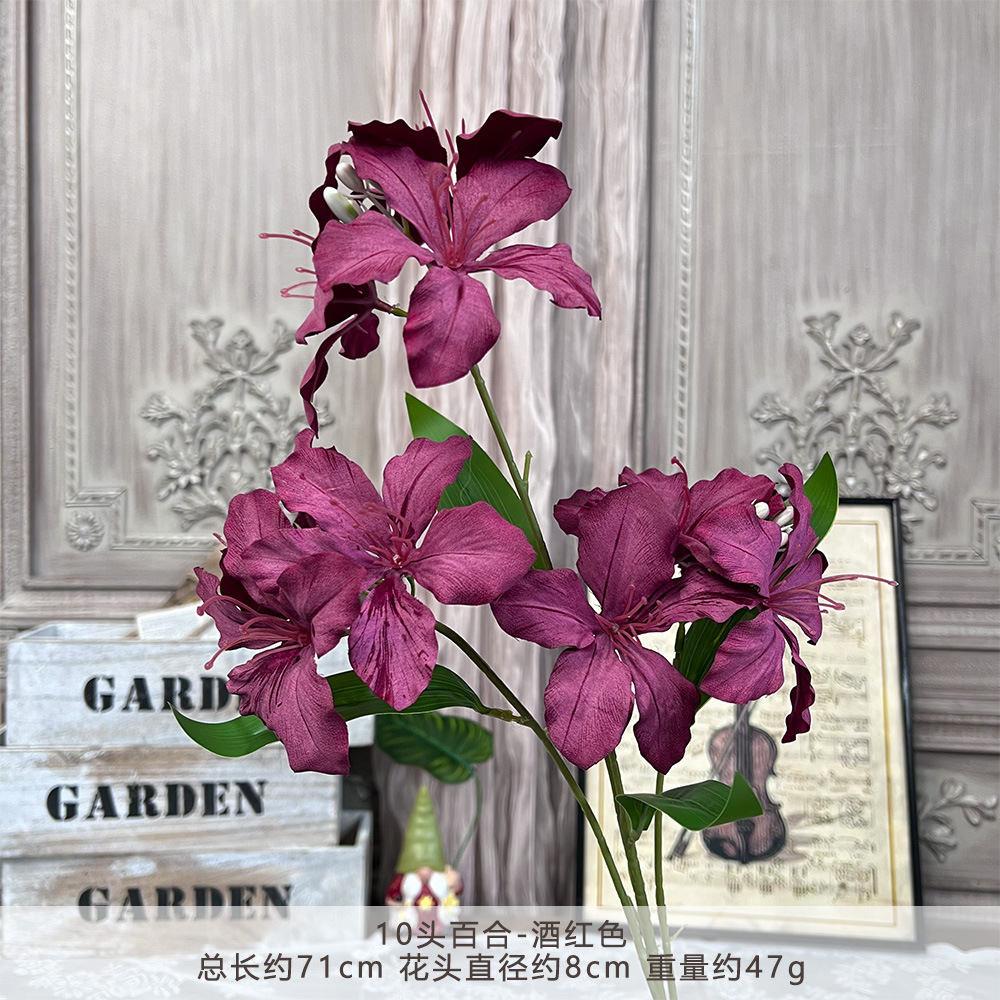 10头百合仿真假花成品人造绢花婚庆地排用花塑料花高级感婚礼布置详情9