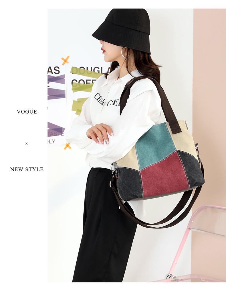 简约时尚女包撞色帆布包女大容量复古拼接单肩包潮搭手提休闲包详情24