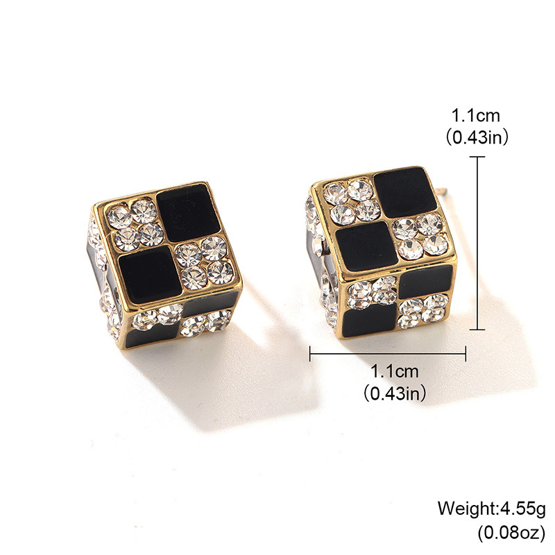方形立体耳钉黑白棋盘格耳环气质925女高级感轻奢风小众设计耳饰详情14
