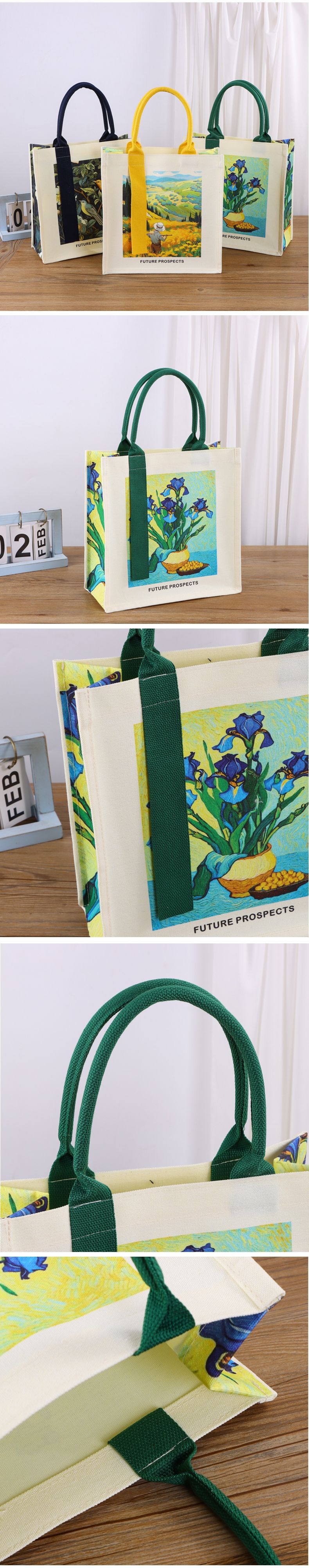 Customized oil painting canvas bags for high appearance standards, daily single-shoulder hand-carried canvas bags for girls, tote canvas hand-held shopping bags pic 8