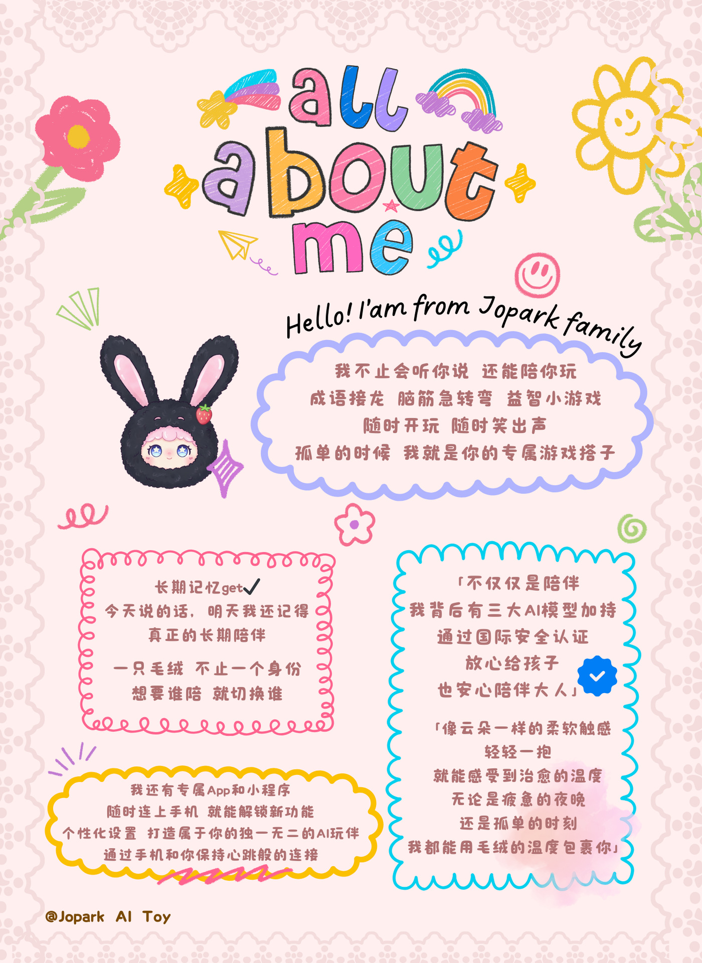 Jopark甜糯茶话跨境AI智能玩具陪伴互动安抚毛绒玩偶背包包挂件详情4