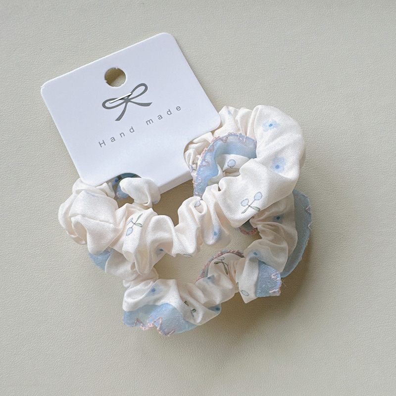 2条装春夏新款少女花朵大肠发圈棉布花边糖果色小清新气质发绳女详情9