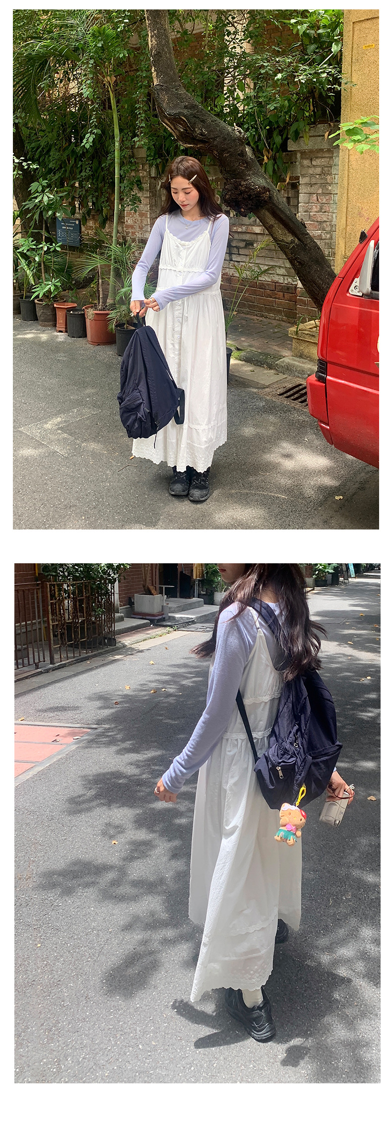 黄峥法式高腰花边吊带连衣裙女2024早秋宽松显瘦无袖长裙143LH576详情16
