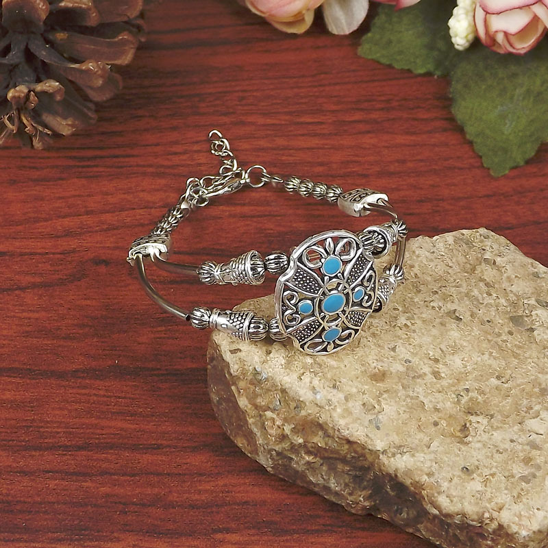 民族风配饰时尚复古饰品批发古银配饰波西米亚手链镀银古典手环详情3