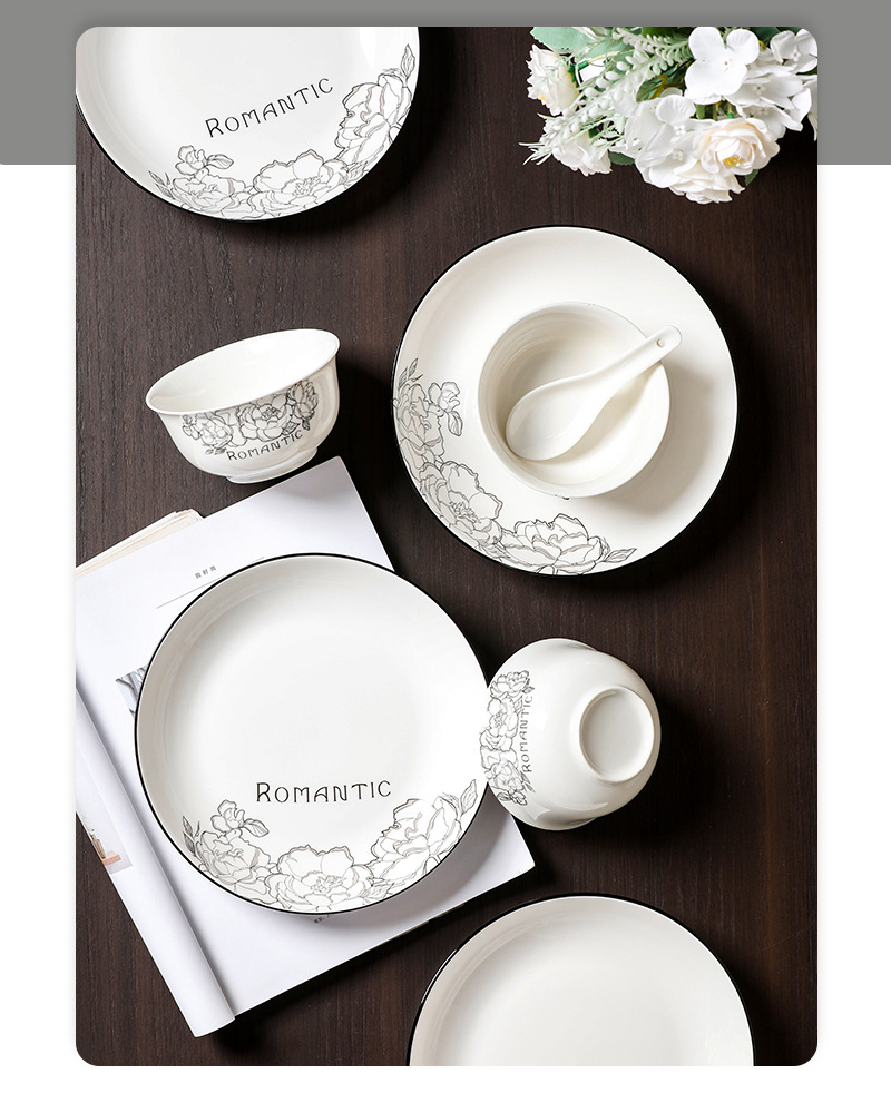 Hepburn-style rose ceramic tableware, bowl and plate sets, souvenirs, simple opening gifts, household wholesale bowl sets, gift boxes pic 11