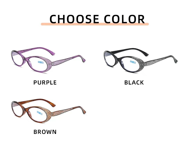 The new personalized diamond-encrusted oval small frame anti-blue light reading glasses are fashionable and youthful for the middle-aged and elderly pic 6