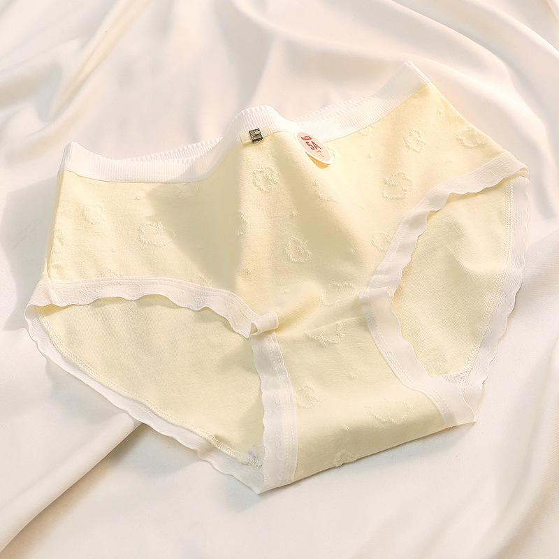 5A纯棉女士内裤抑菌档奶油中腰高弹女生内裤云朵提花包臀女三角裤详情33