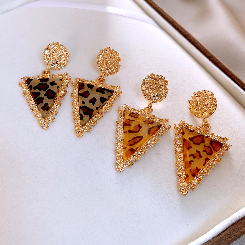 钢针圆形纹路三角形树脂豹纹耳钉夸张高级感耳环欧美时尚耳饰批发详情13