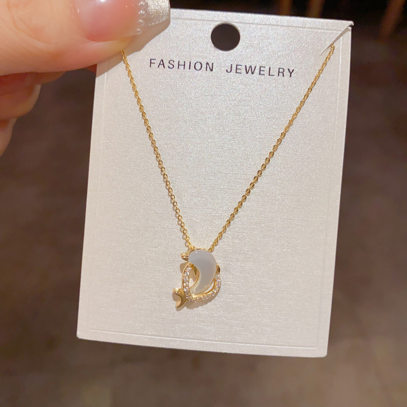 日韩时尚简约锆石贝母海豚吊坠项链女轻奢卡通可爱百搭锁骨链批发详情6