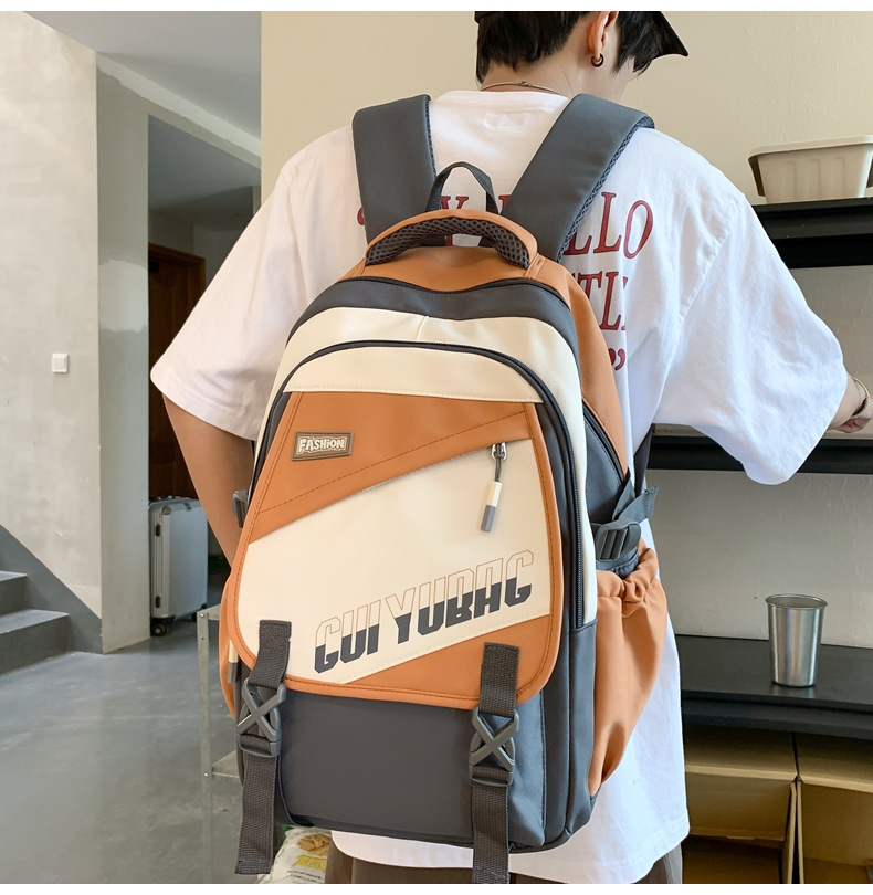 批发跨境双肩包韩版百搭书包撞色大学生高中大容量短途旅行背包详情25