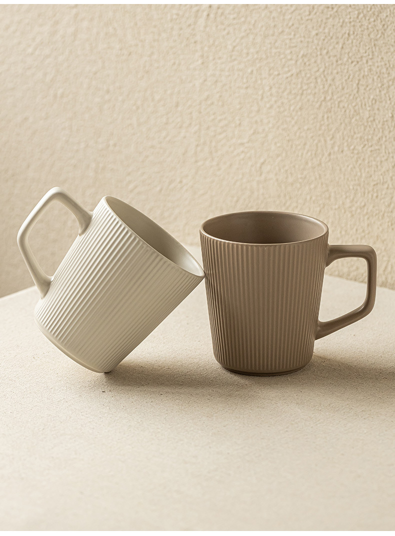Simple style vertical pattern ceramic water cups, high appearance level, household large-capacity mugs, couple cups, office use wholesale pic 3