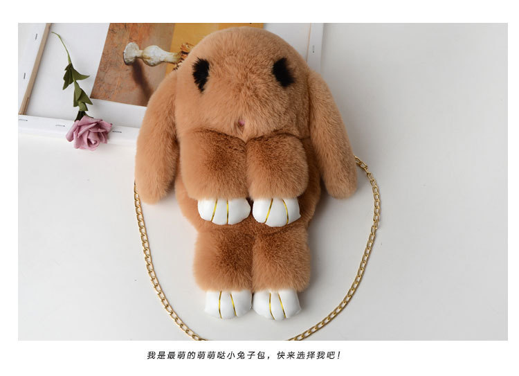 A plush chain rabbit bag for women, a single-shoulder crossbody bag imitating rex rabbit fur, a plush single-shoulder bag pic 30