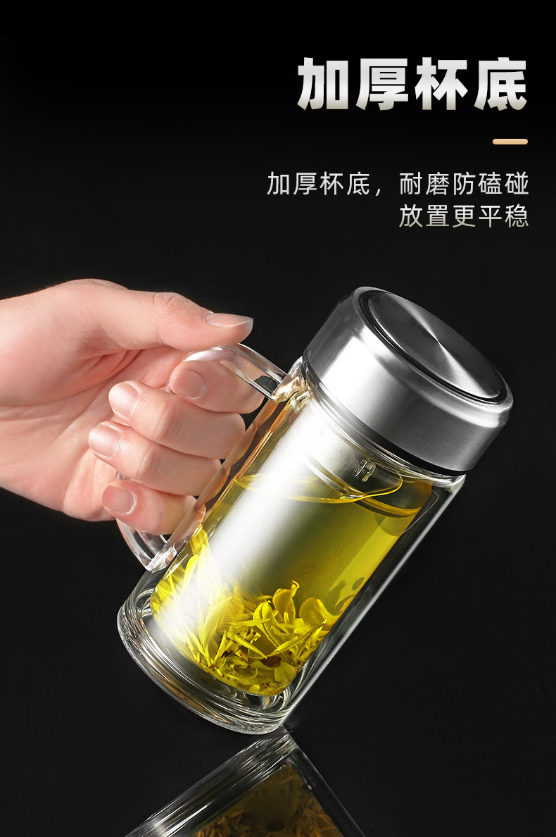 双层高硼硅玻璃杯带把手批发水杯带盖耐高温防烫泡茶杯子开业礼品详情13