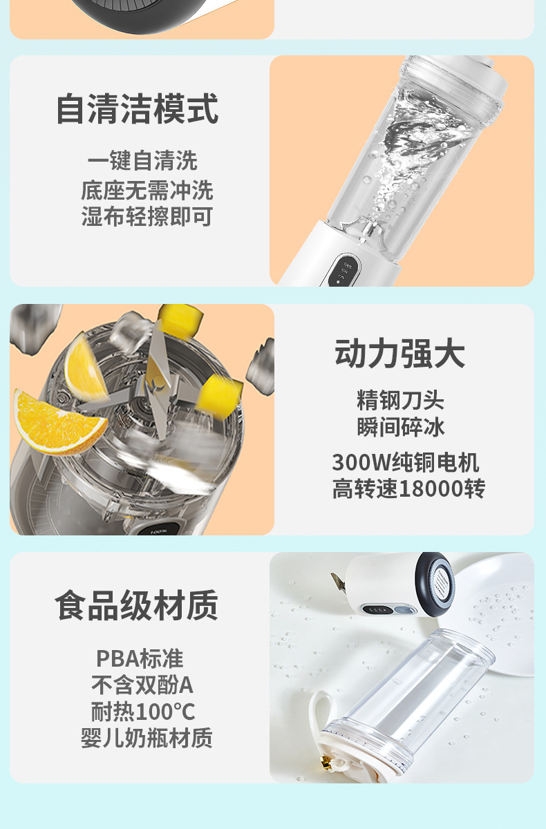电动果汁机水果鲜炸汁榨汁机家用便携式果汁杯碎沙冰充电便携现榨详情6