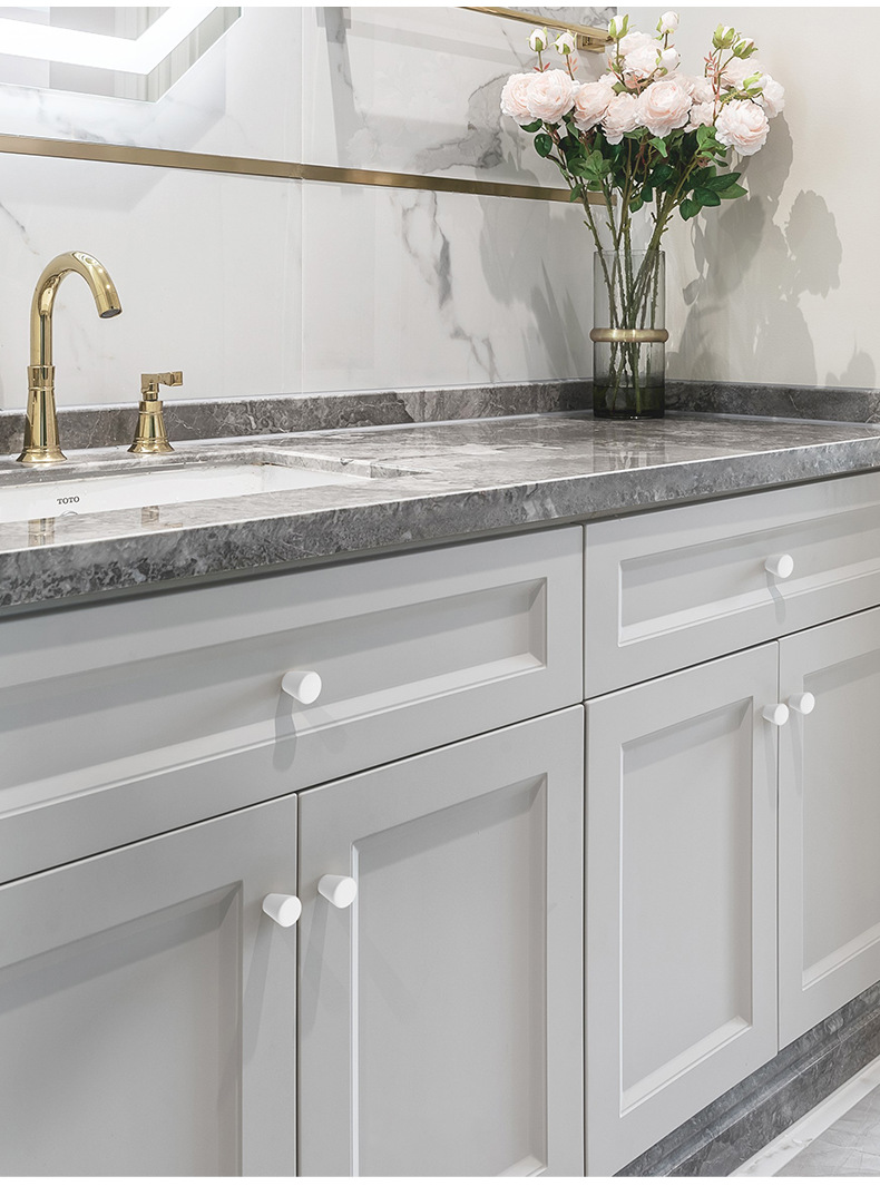 抽屉柜门白色单孔小拉手圆形单粒橱柜电视柜床头柜现代简约门把手详情13