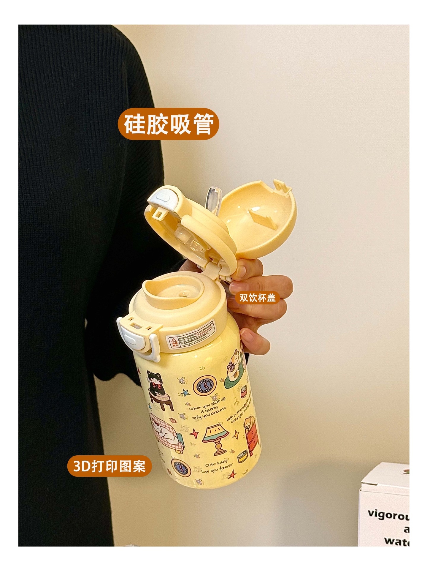 原创猫咪保温杯316不锈钢ins女生可爱便携学生双饮小众高颜值水杯详情2
