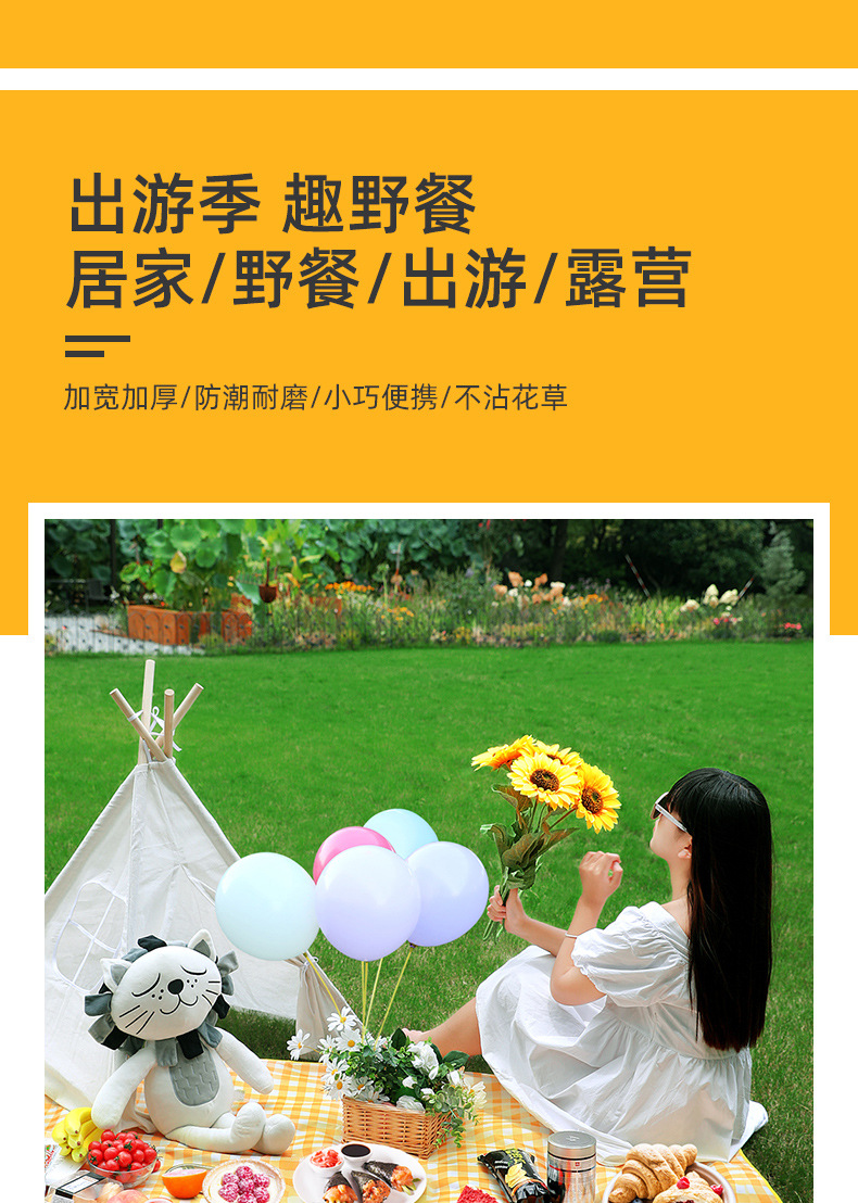 ins风野餐垫春游防潮垫加厚野外野炊户外地垫便携防水郊游野餐布详情4