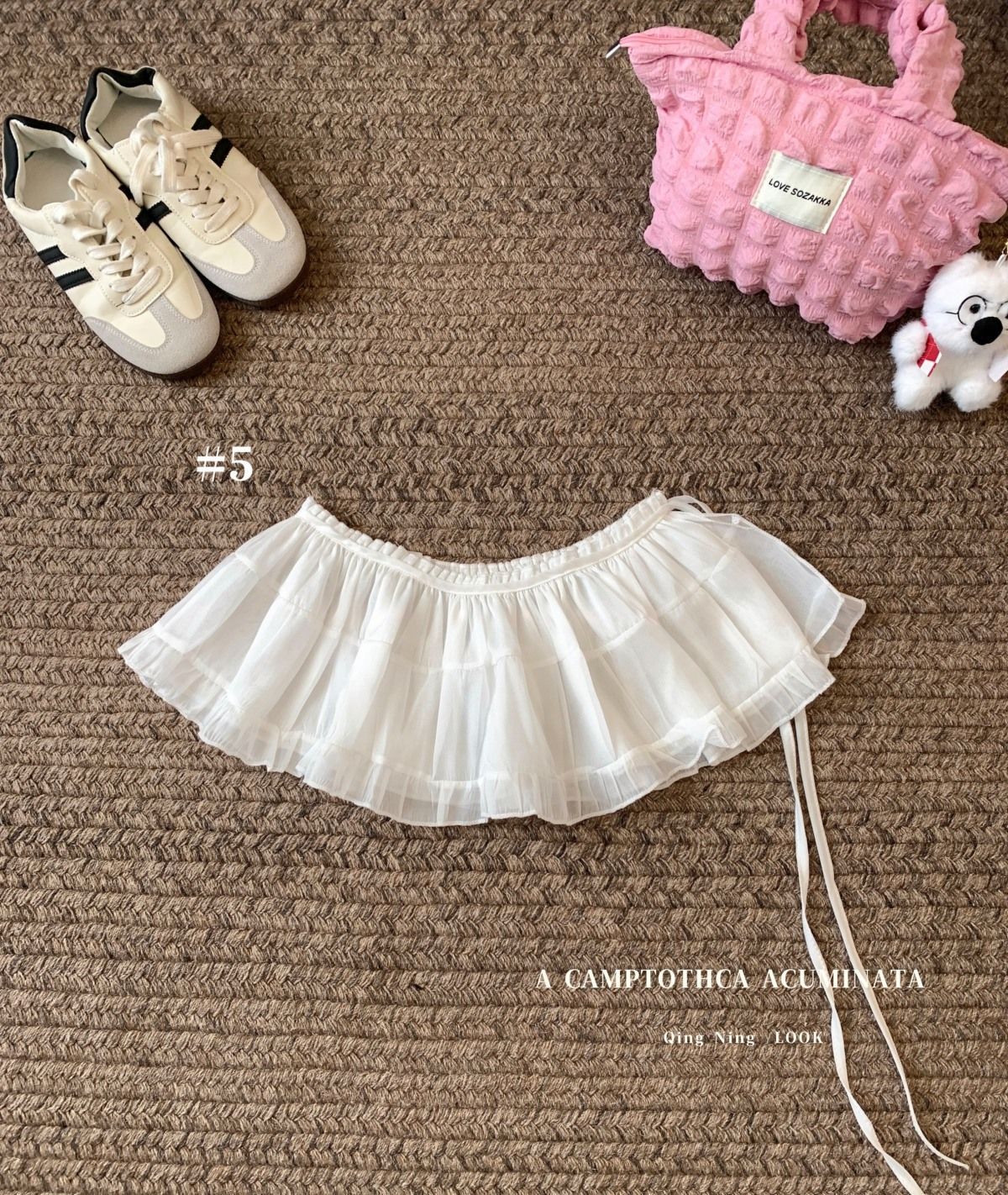 白色花朵网纱蕾丝屁帘女春夏芭蕾风甜美蝴蝶结绑带外搭叠穿半身裙详情24