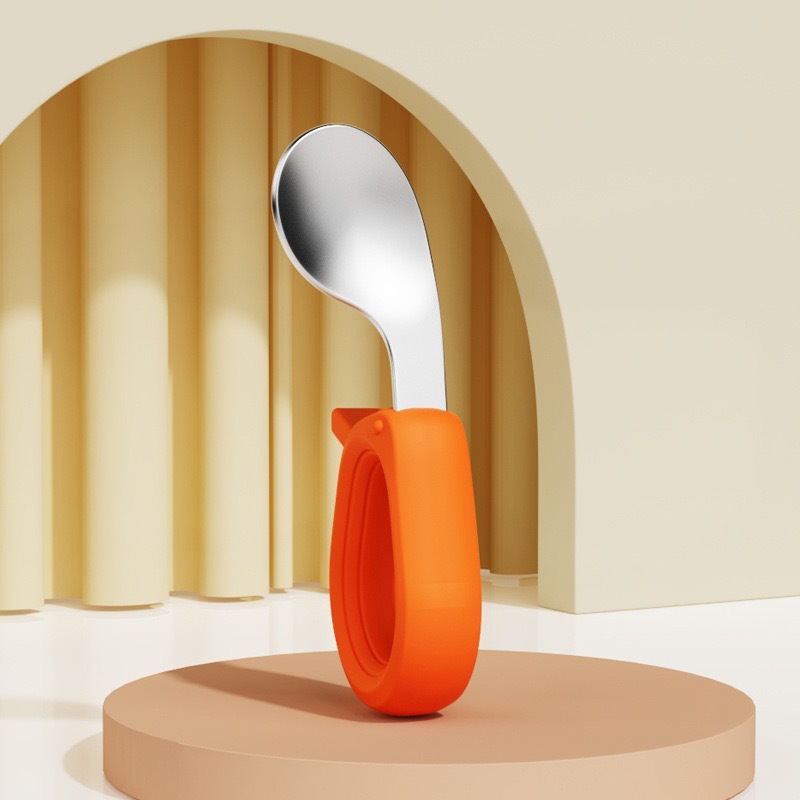 Venta caliente bebé autónomo comer cuchara bebé comer entrenamiento cuchara accesorio acero inoxidable silicona accesorio mango corto tenedor cuchara cross-border ecommerce cubertería de acero inoxidable pic 11