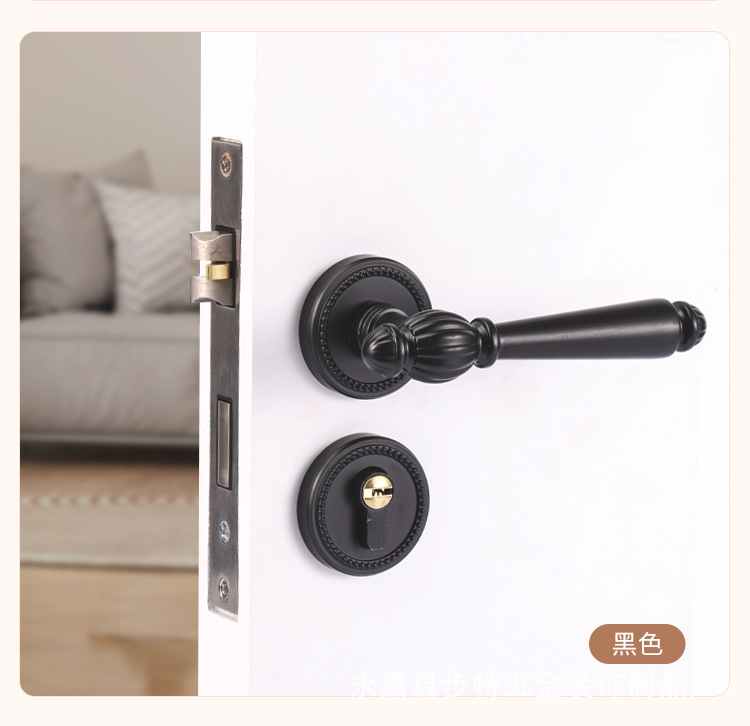 French light luxury retro bedroom door lock, golden indoor magnetic silent lock, wooden door, room door handle, split lock pic 11